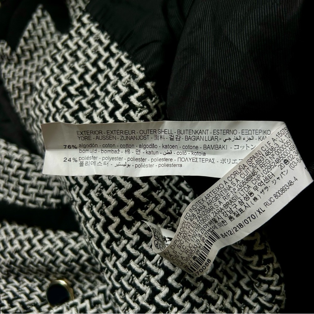 ZARA Structured Double Breasted Blazer Black White Tweed Blogger’s Favorite XL - Picture 16 of 16